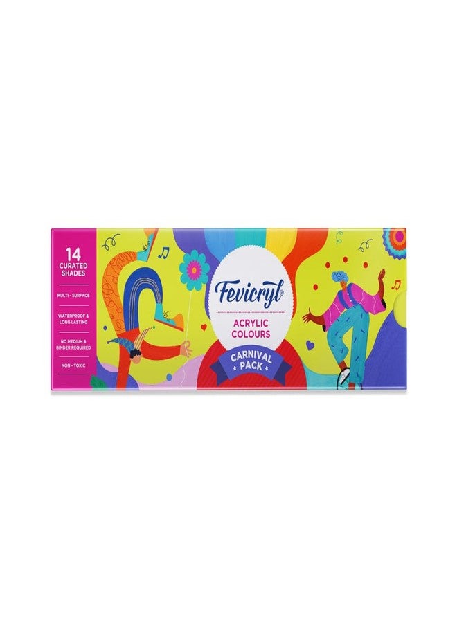 Fevicryl Carnival Kit, 10 ml x 14 Acrylic Colour in Primary, Pastel & Pearl Metallic Shades, Vibrant Paints for Canvas, Fabric, Wood, Glass, Non-Toxic, DIY Art & Craft - Image 1